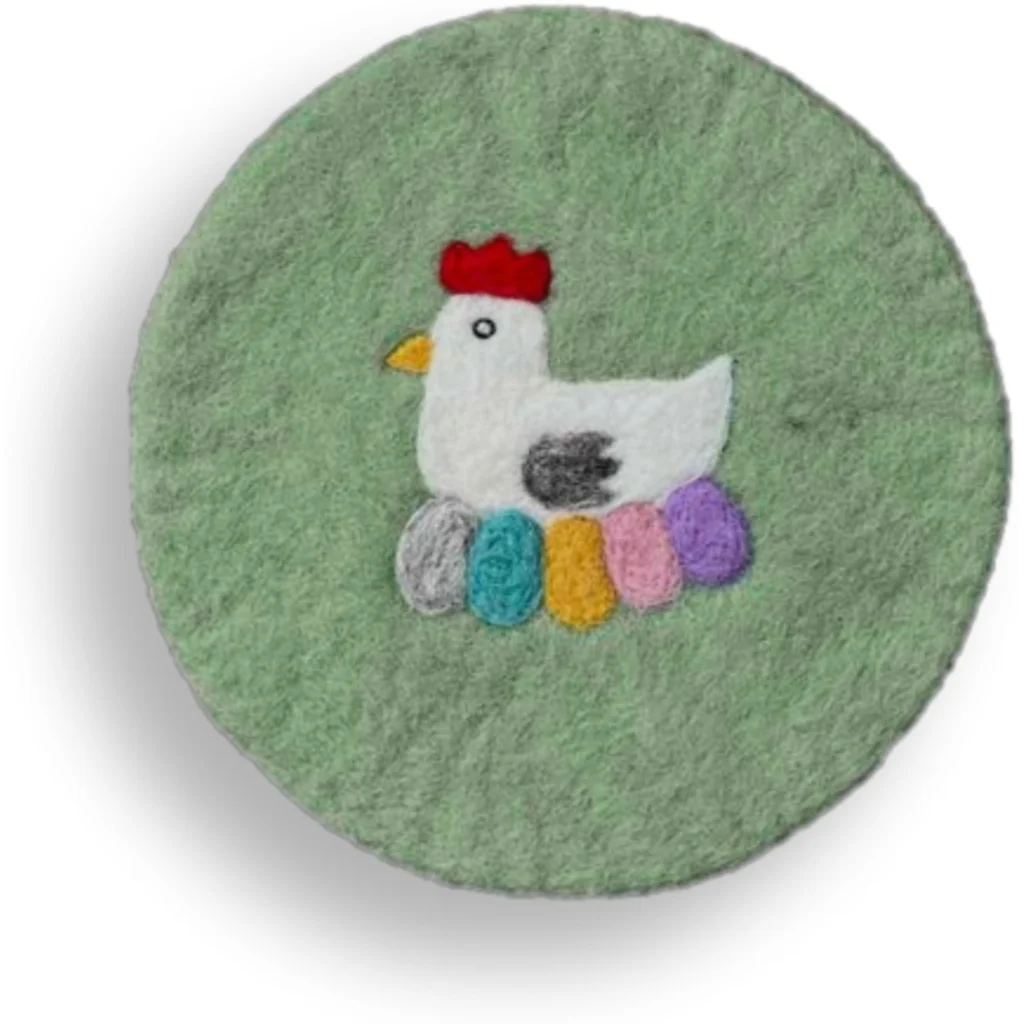 Filz Untersetzer rund Huhn in Grün+Weiß Muster Huhn von Frida Feeling Größe Ø 21 cm