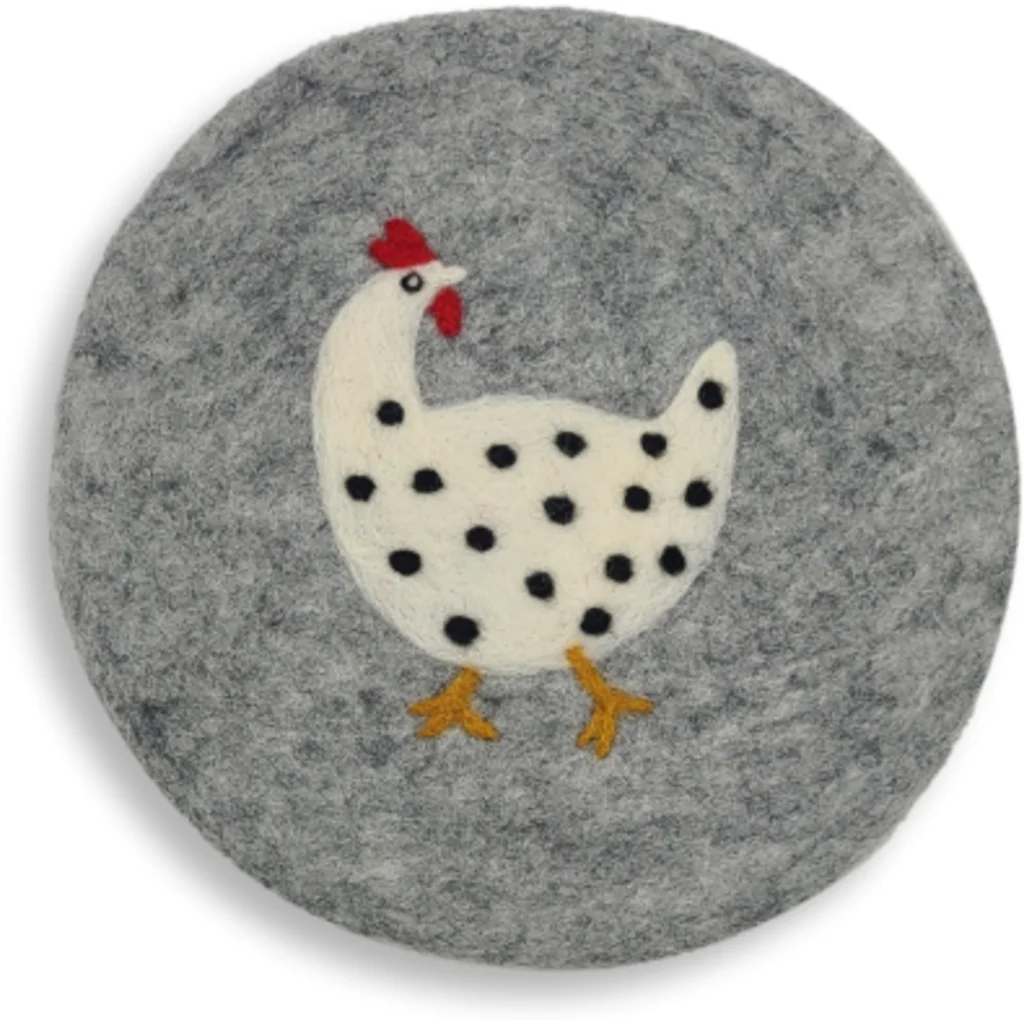 Filz Untersetzer rund Huhn in Hellgrau+Weiß Grau+Weiß Muster Huhn von Frida Feeling Größe Ø 21 cm