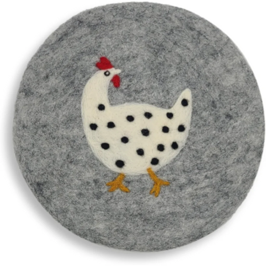 Filz Untersetzer rund Huhn in Hellgrau+Weiß Grau+Weiß Muster Huhn von Frida Feeling Größe Ø 21 cm