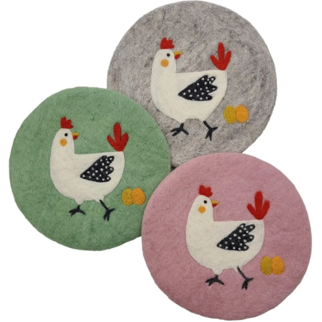 Filz Untersetzer rund Huhn in Hellgrau+Weiß Grau+Weiß Muster Huhn von Frida Feeling Größe Ø 21 cm
