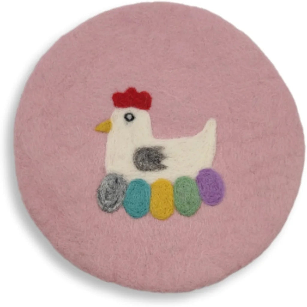 Filz Untersetzer rund Huhn in Rosa+Weiß Muster Huhn von Frida Feeling Größe Ø 21 cm