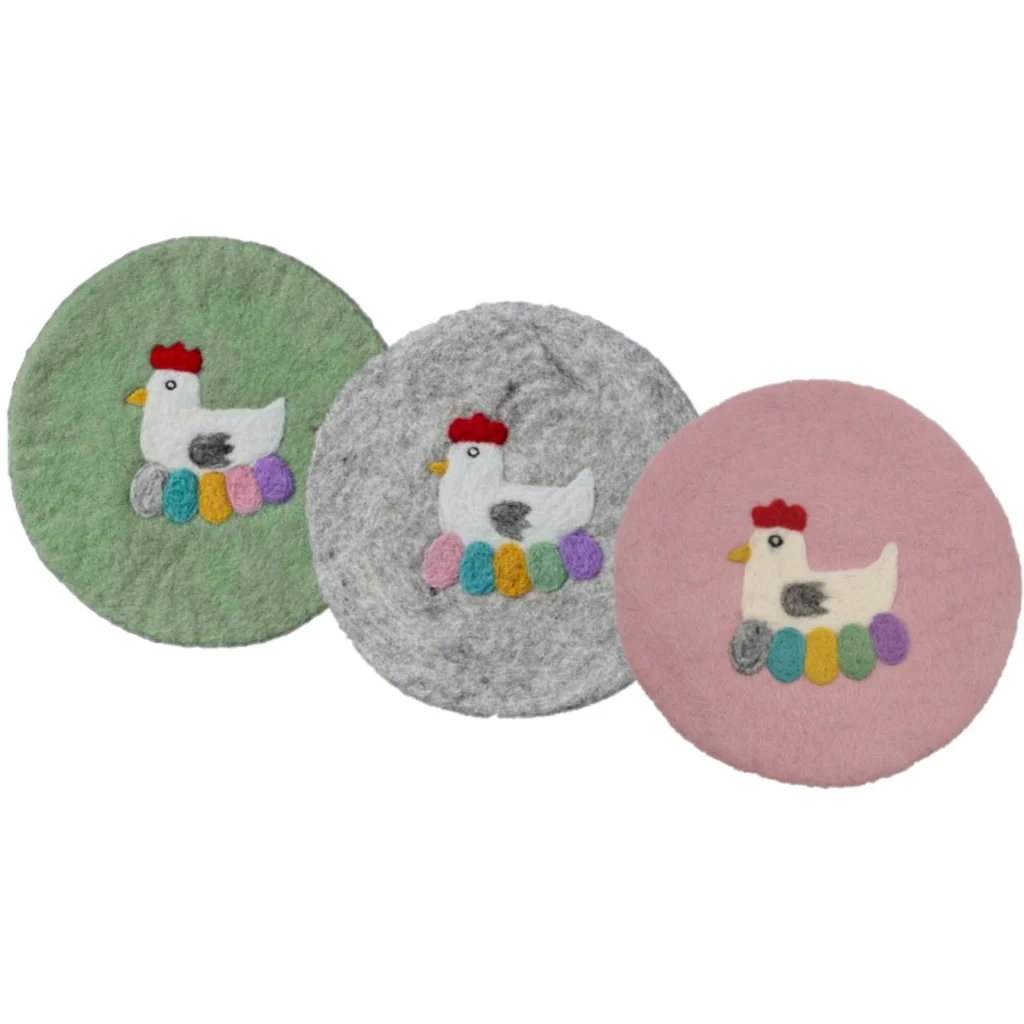 Filz Untersetzer rund Huhn in Rosa+Weiß Muster Huhn von Frida Feeling Größe Ø 21 cm