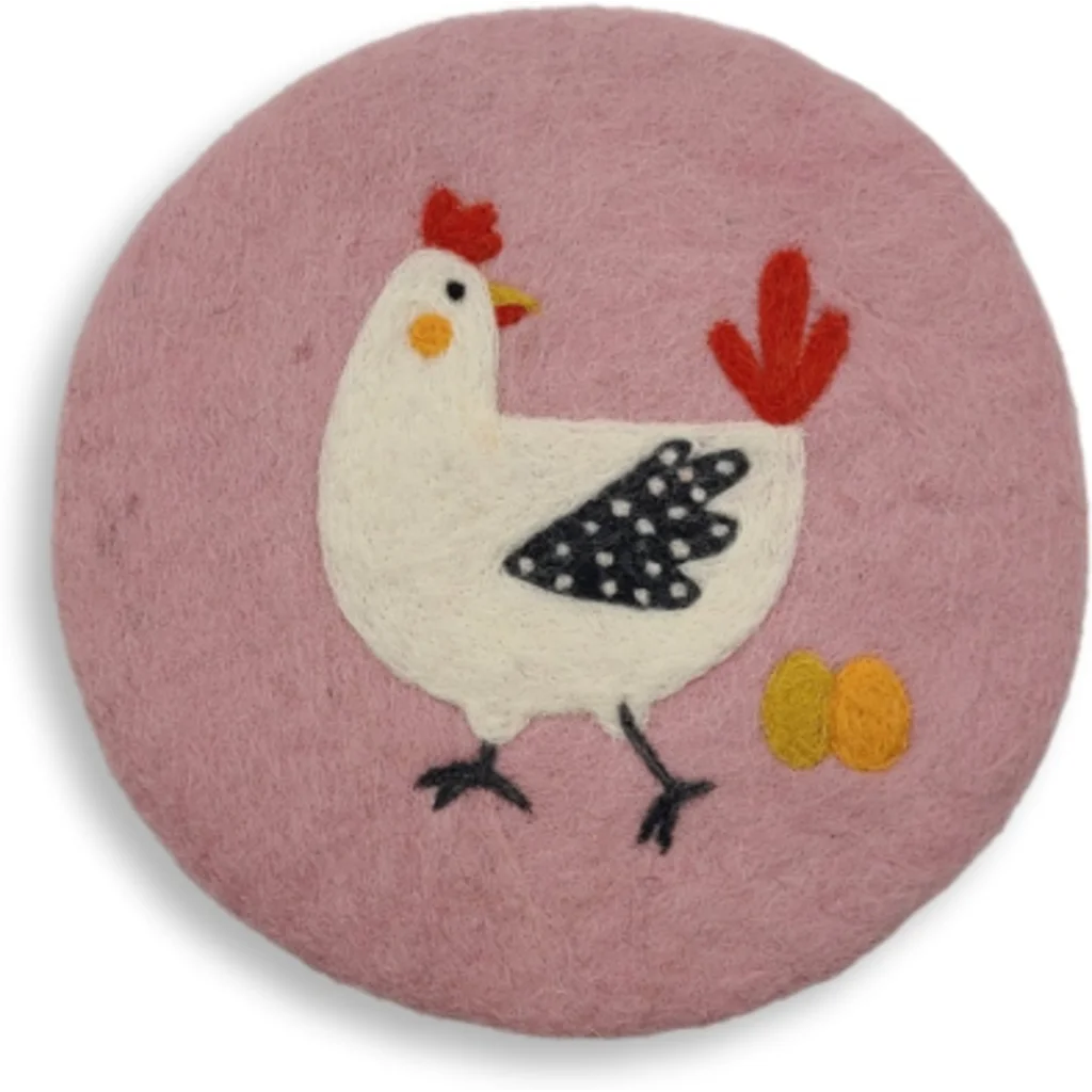 Filz Untersetzer rund Huhn in Rosa+Weiß Muster Huhn von Frida Feeling Größe Ø 21 cm