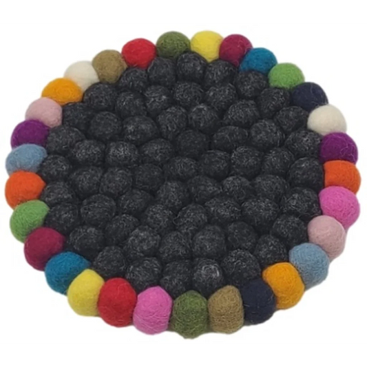 Filz Untersetzer rund mit buntem Rand in Anthrazit Grau Muster Bunt von Frida Feeling Größe Ø 21 cm