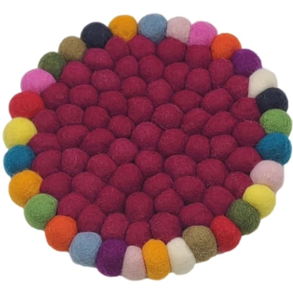 Filz Untersetzer rund mit buntem Rand in Beere Muster Bunt von Frida Feeling Größe Ø 21 cm