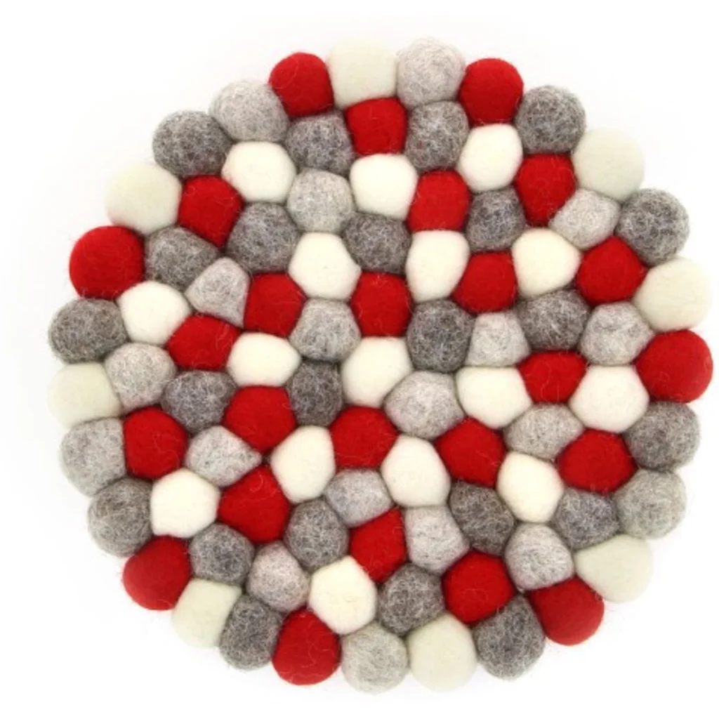 Filz Untersetzer rund mit großen Kugeln in Creme+Dunkelrot+Hellgrau+Grau Creme+Rot+Grau+Grau Muster Bunt von GLOBO Größe Ø 21 cm