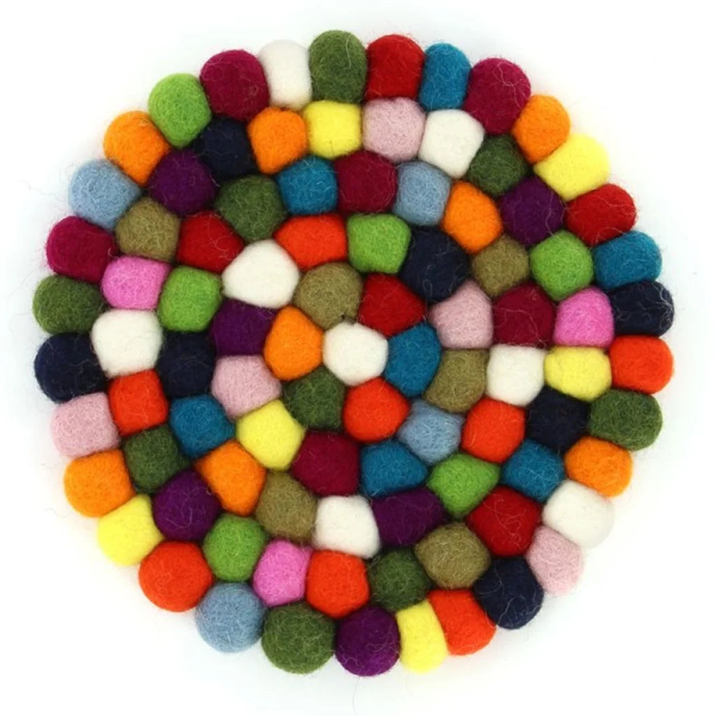 Filz Untersetzer rund mit großen Kugeln in Creme+Rot+Blau+Grün Muster Bunt von GLOBO Größe Ø 21 cm