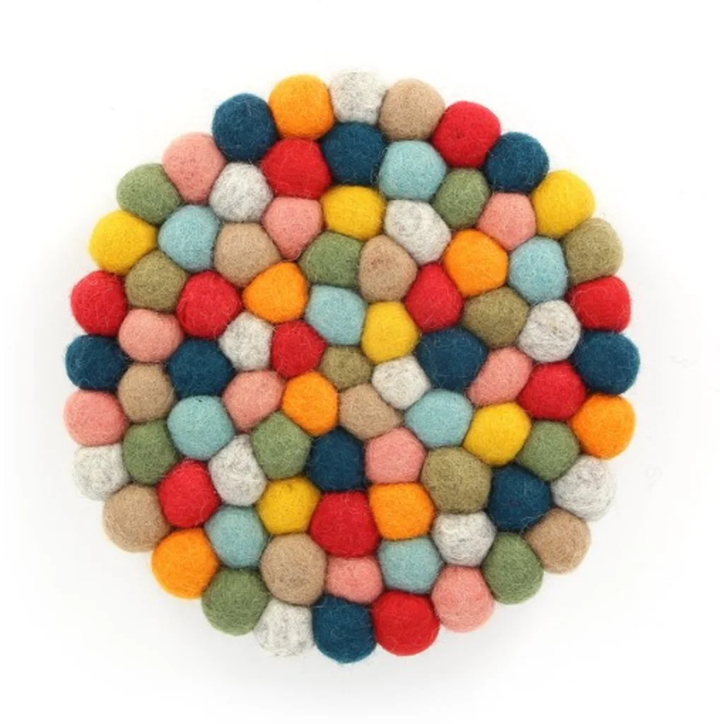 Filz Untersetzer rund mit großen Kugeln in Rot+Orange+Gelb+Dunkelblau Rot+Orange+Gelb+Blau Muster Bunt von GLOBO Größe Ø 21 cm