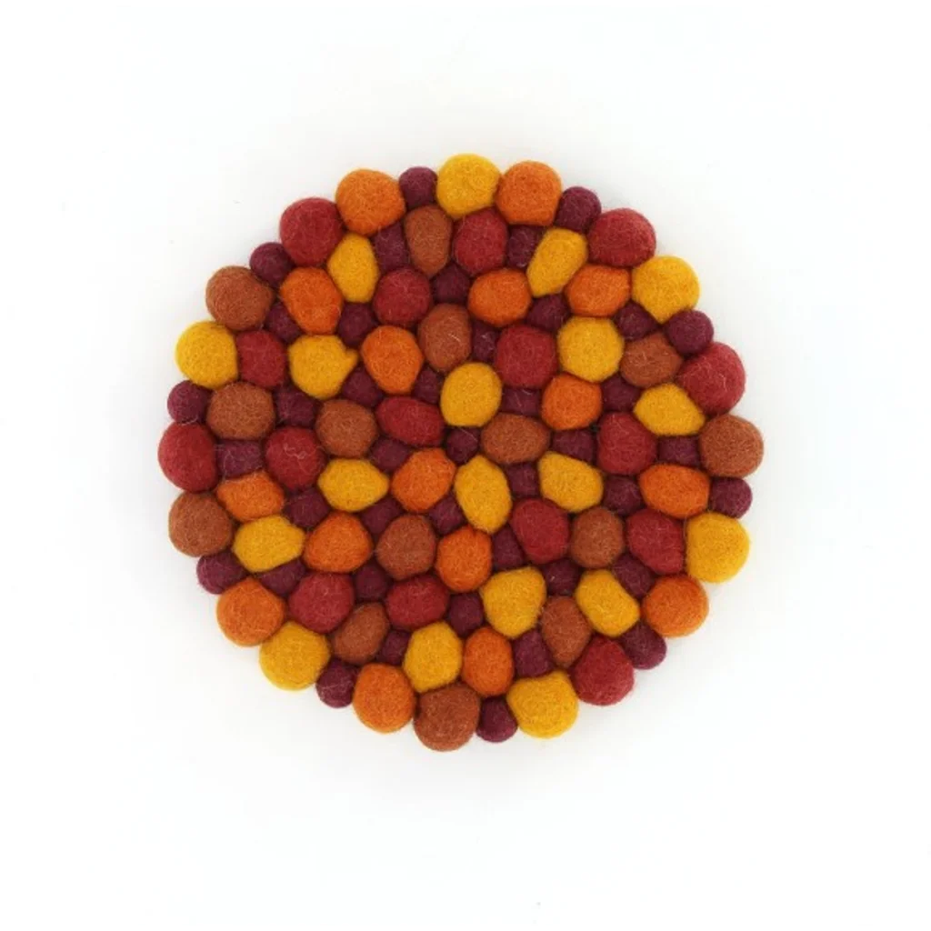 Filz Untersetzer rund mit großen und kleinen Kugeln in Goldgelb+Rot+Orange Gelb+Rot+Orange Muster Bunt von GLOBO Größe Ø 21 cm