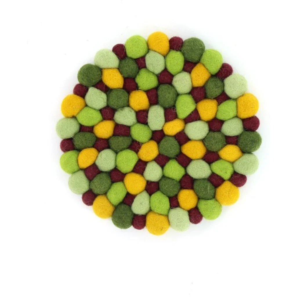 Filz Untersetzer rund mit großen und kleinen Kugeln in Neongrün+Khaki+Gelb Grün+Grün+Gelb Muster Bunt von GLOBO Größe Ø 21 cm