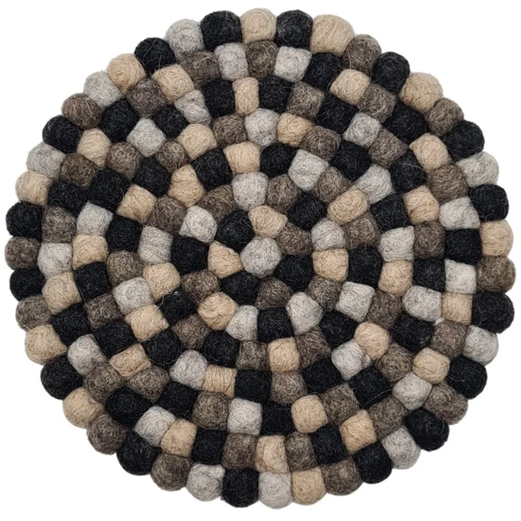 Filz Untersetzer rund mit kleinen Kugeln in Beige+Braun+Hellgrau+Anthrazit Beige+Braun+Grau+Grau Muster Bunt von Frida Feeling Größe Ø 21 cm