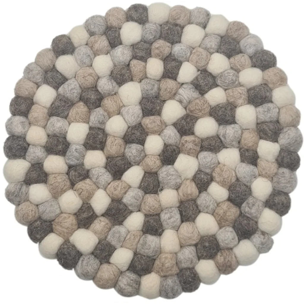 Filz Untersetzer rund mit kleinen Kugeln in Creme+Beige+Braun+Hellgrau Creme+Beige+Braun+Grau Muster Bunt von Frida Feeling Größe Ø 21 cm