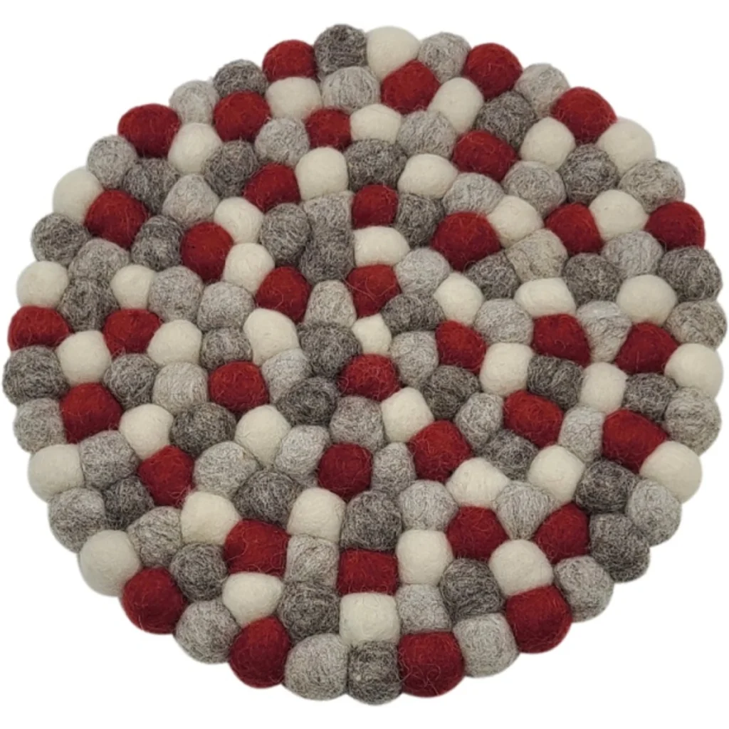 Filz Untersetzer rund mit kleinen Kugeln in Creme+Dunkelrot+Hellgrau+Braun Creme+Rot+Grau+Braun Muster Bunt von Frida Feeling Größe Ø 21 cm