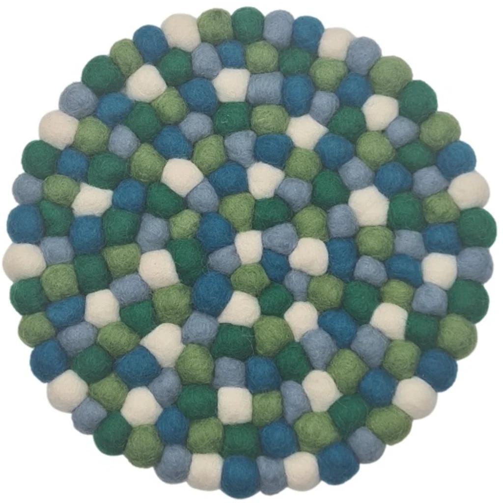 Filz Untersetzer rund mit kleinen Kugeln in Creme+Grün+Hellblau+Petrol Creme+Grün+Blau+Blau Muster Bunt von Frida Feeling Größe Ø 21 cm
