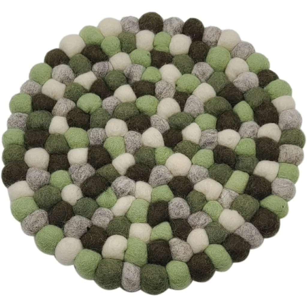 Filz Untersetzer rund mit kleinen Kugeln in Creme+Hellgrau+Hellgrün+Khaki Creme+Grau+Grün+Grün Muster Bunt von Frida Feeling Größe Ø 21 cm
