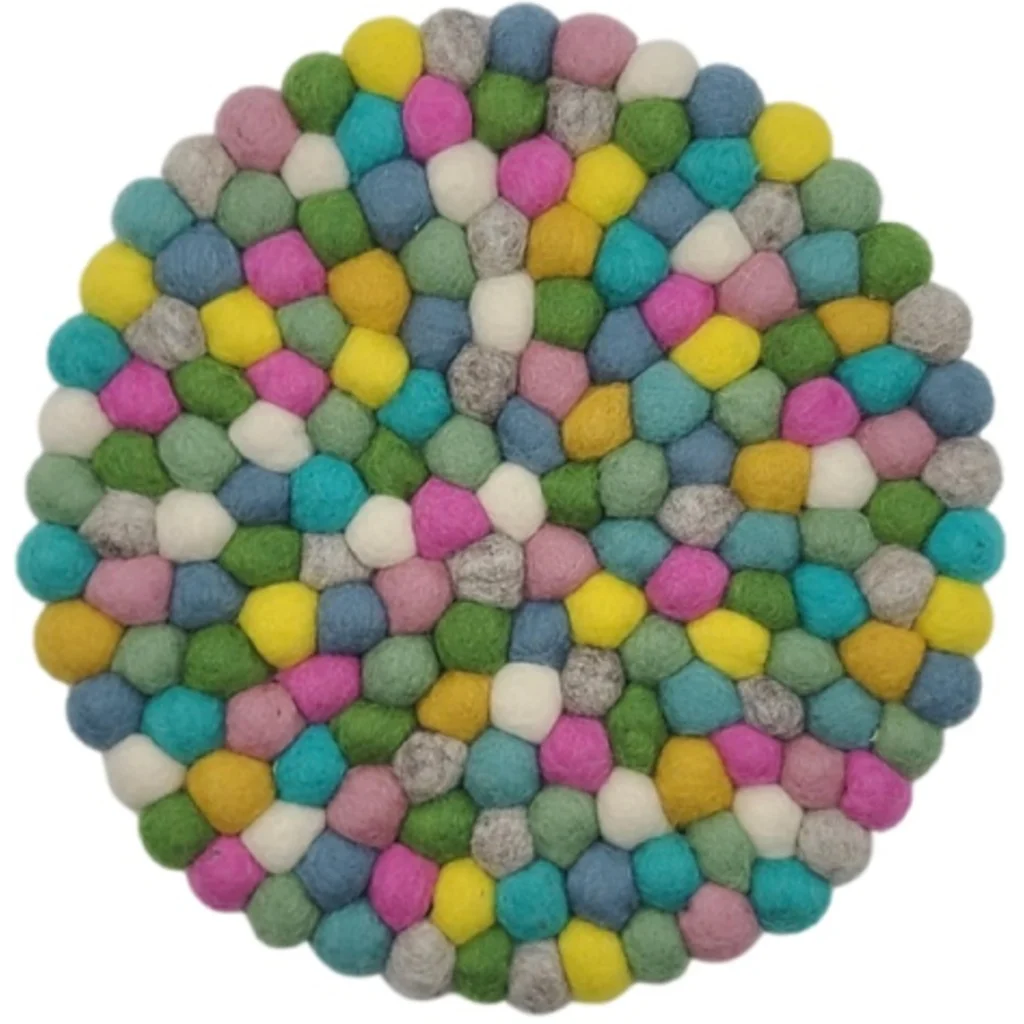 Filz Untersetzer rund mit kleinen Kugeln in Creme+Hellgrau+Rosa+Türkis Creme+Grau+Rosa+Blau Muster Bunt von Frida Feeling Größe Ø 21 cm