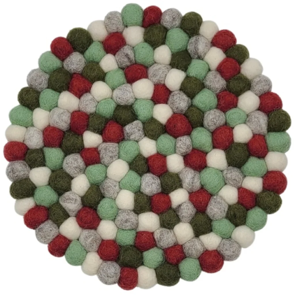 Filz Untersetzer rund mit kleinen Kugeln in Creme+Hellgrau+Rot+Hellgrün Creme+Grau+Rot+Grün Muster Bunt von Frida Feeling Größe Ø 21 cm