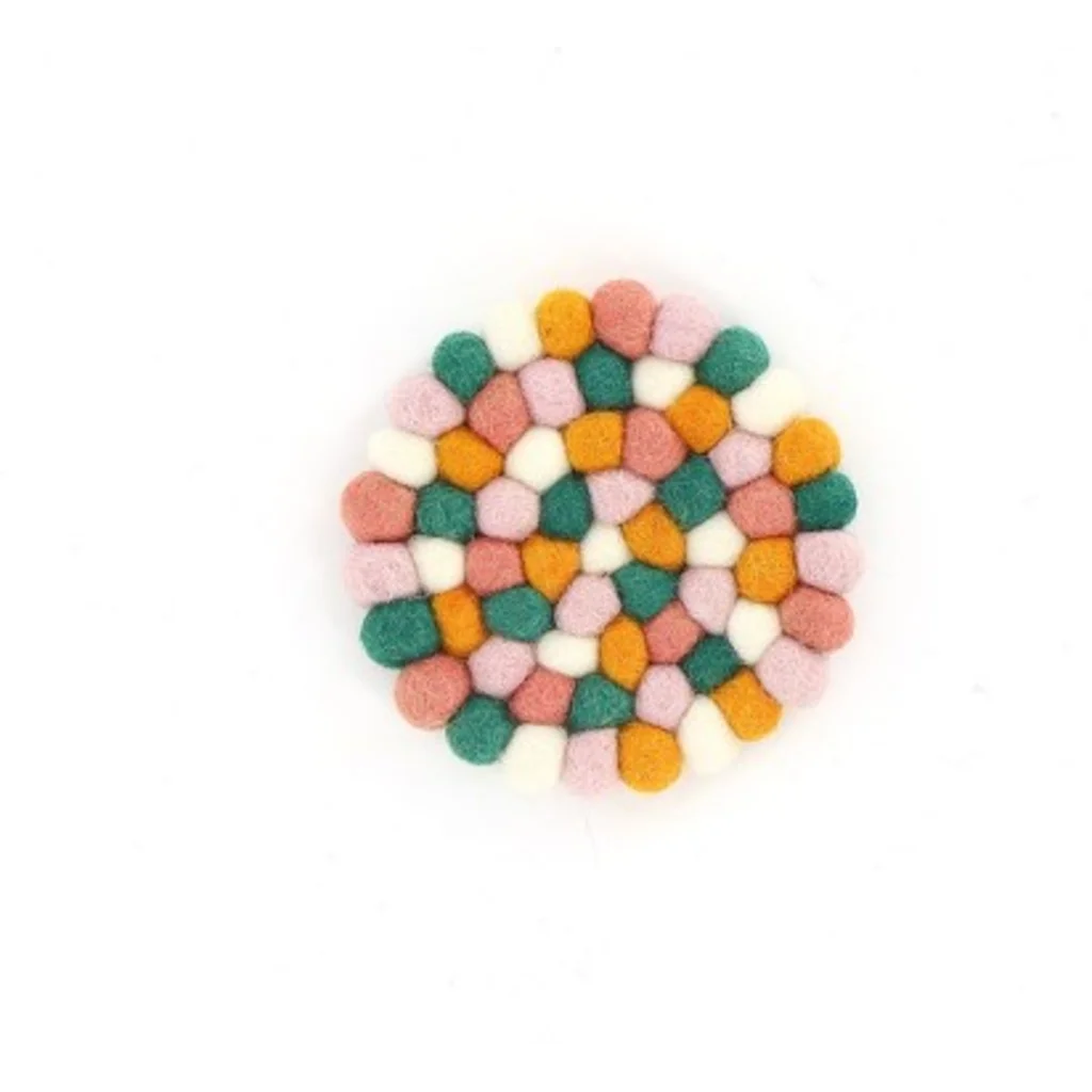 Filz Untersetzer rund mit kleinen Kugeln in Creme+Rosa+Orange+Petrol Creme+Rosa+Orange+Grün Muster Bunt von GLOBO Größe Ø 10 cm
