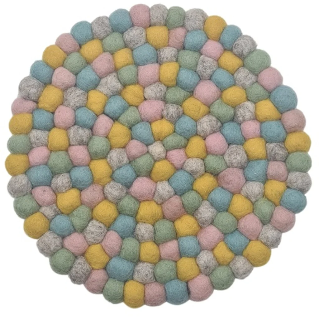 Filz Untersetzer rund mit kleinen Kugeln in Gelb+Hellgrau+Rosa+Hellgrün Gelb+Grau+Rosa+Grün Muster Bunt von Frida Feeling Größe Ø 21 cm