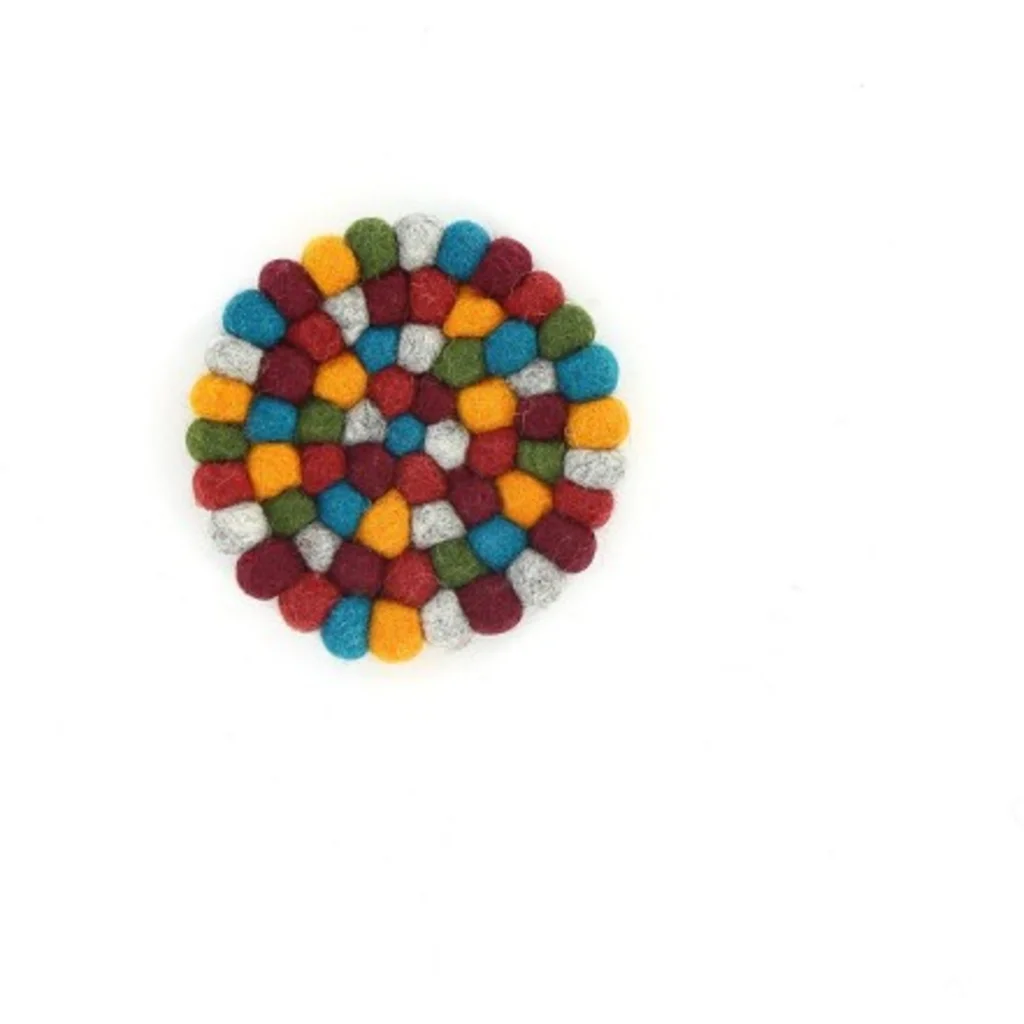 Filz Untersetzer rund mit kleinen Kugeln in Hellgrau+Orange+Rot+Türkis Grau+Orange+Rot+Blau Muster Bunt von GLOBO Größe Ø 10 cm