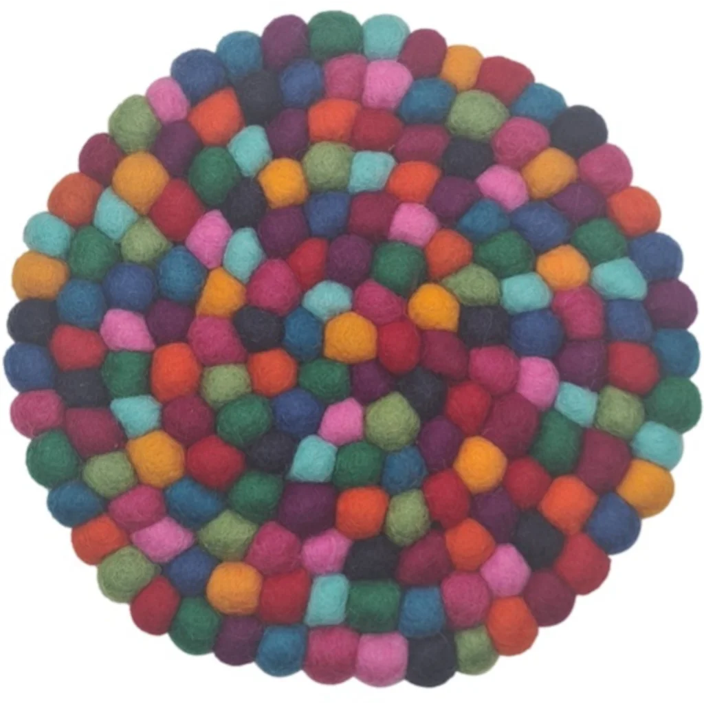 Filz Untersetzer rund mit kleinen Kugeln in Rot+Orange+Blau+Grün Muster Bunt von Frida Feeling Größe Ø 21 cm