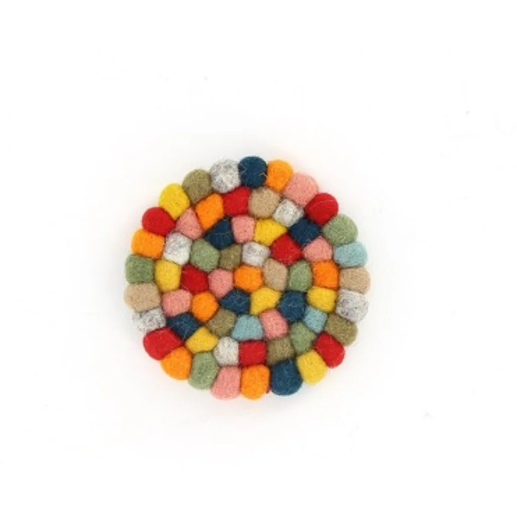 Filz Untersetzer rund mit kleinen Kugeln in Rot+Orange+Gelb+Dunkelblau Rot+Orange+Gelb+Blau Muster Bunt von GLOBO Größe Ø 10 cm