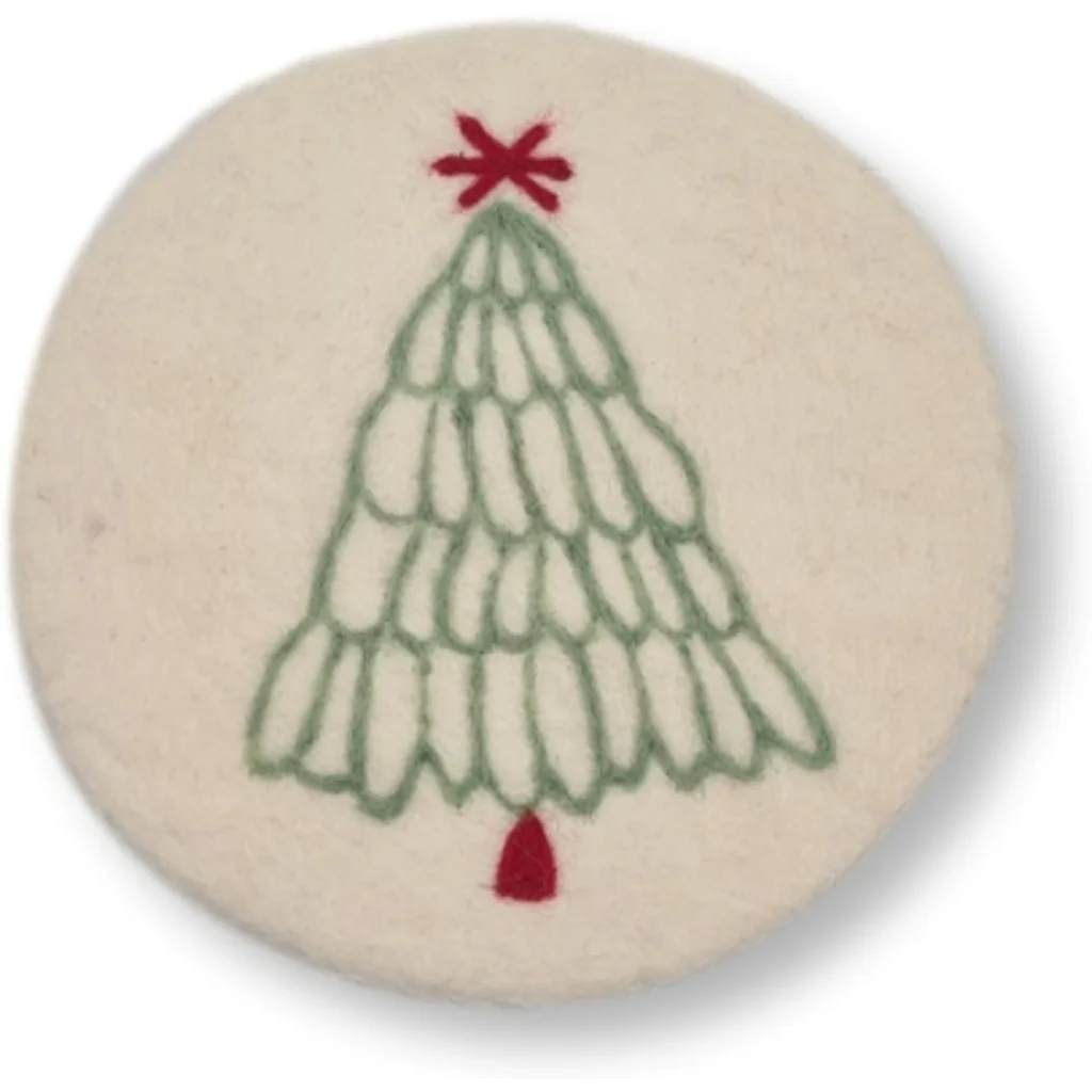 Filz Untersetzer rund Weihnachtsbaum in Creme+Hellgrün Creme+Grün Muster Weihnachtsbaum von Frida Feeling Größe Ø 21 cm