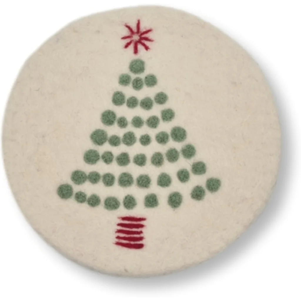 Filz Untersetzer rund Weihnachtsbaum in Creme+Hellgrün Creme+Grün Muster Weihnachtsbaum von Frida Feeling Größe Ø 21 cm
