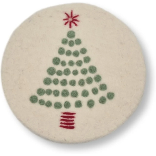 Filz Untersetzer rund Weihnachtsbaum in Creme+Hellgrün Creme+Grün Muster Weihnachtsbaum von Frida Feeling Größe Ø 21 cm