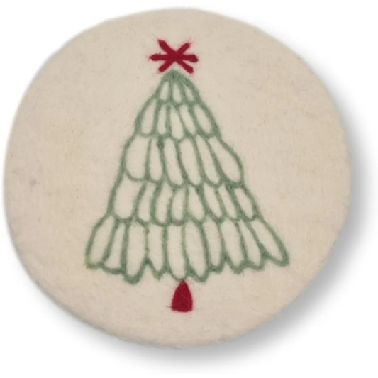 Filz Untersetzer rund Weihnachtsbaum in Creme+Hellgrün Creme+Grün Muster Weihnachtsbaum von Frida Feeling Größe Ø 21 cm