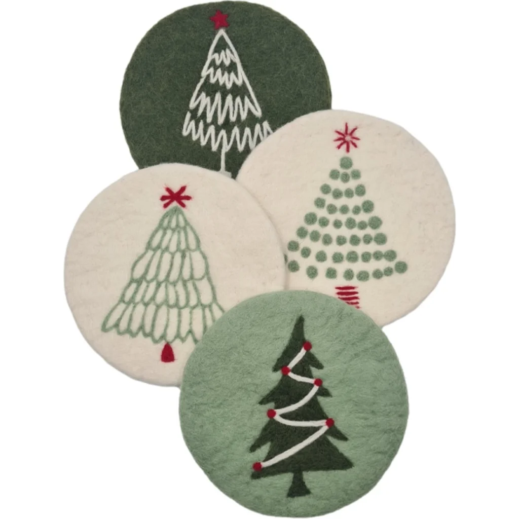 Filz Untersetzer rund Weihnachtsbaum in Creme+Hellgrün Creme+Grün Muster Weihnachtsbaum von Frida Feeling Größe Ø 21 cm