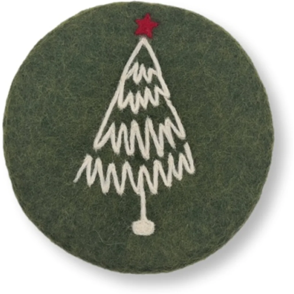 Filz Untersetzer rund Weihnachtsbaum in Dunkelgrün+Weiß Grün+Weiß Muster Weihnachtsbaum von Frida Feeling Größe Ø 21 cm