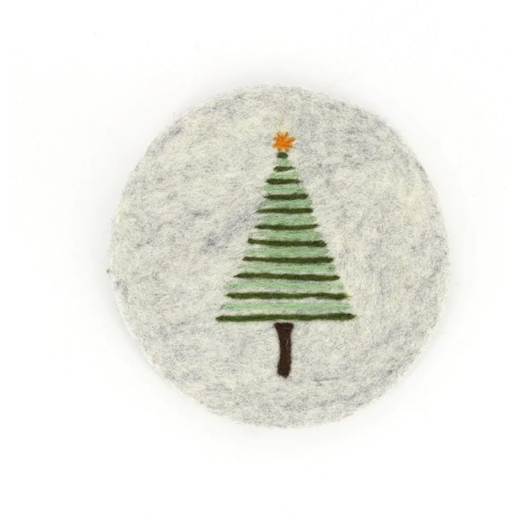 Filz Untersetzer rund Weihnachtsbaum in Hellgrau Grau Muster Weihnachtsbaum von GLOBO Größe Ø 21 cm
