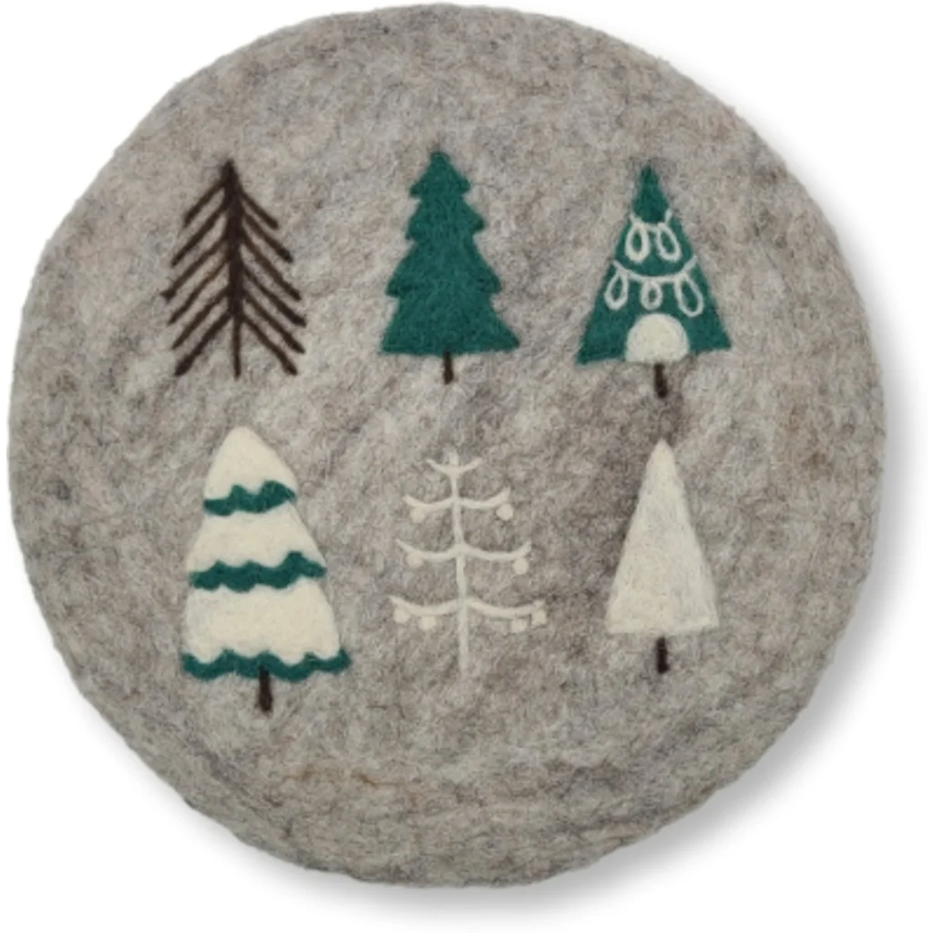 Filz Untersetzer rund Weihnachtsbaum in Hellgrau+Weiß+Dunkelgrün Grau+Weiß+Grün Muster Weihnachtsbaum von Frida Feeling Größe Ø 21 cm
