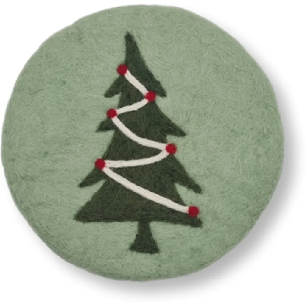 Filz Untersetzer rund Weihnachtsbaum in Hellgrün+Dunkelgrün Grün+Grün Muster Weihnachtsbaum von Frida Feeling Größe Ø 21 cm