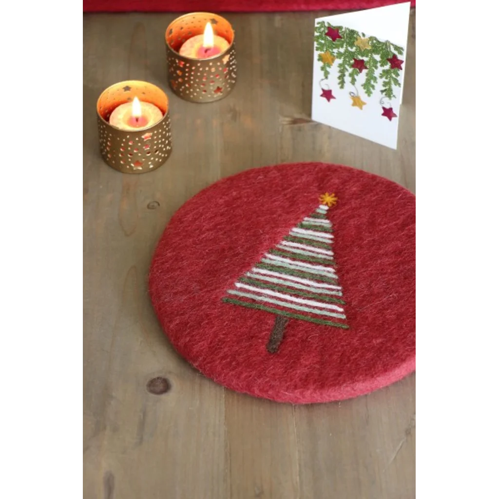 Filz Untersetzer rund Weihnachtsbaum in Rot Muster Weihnachtsbaum von GLOBO Größe Ø 21 cm