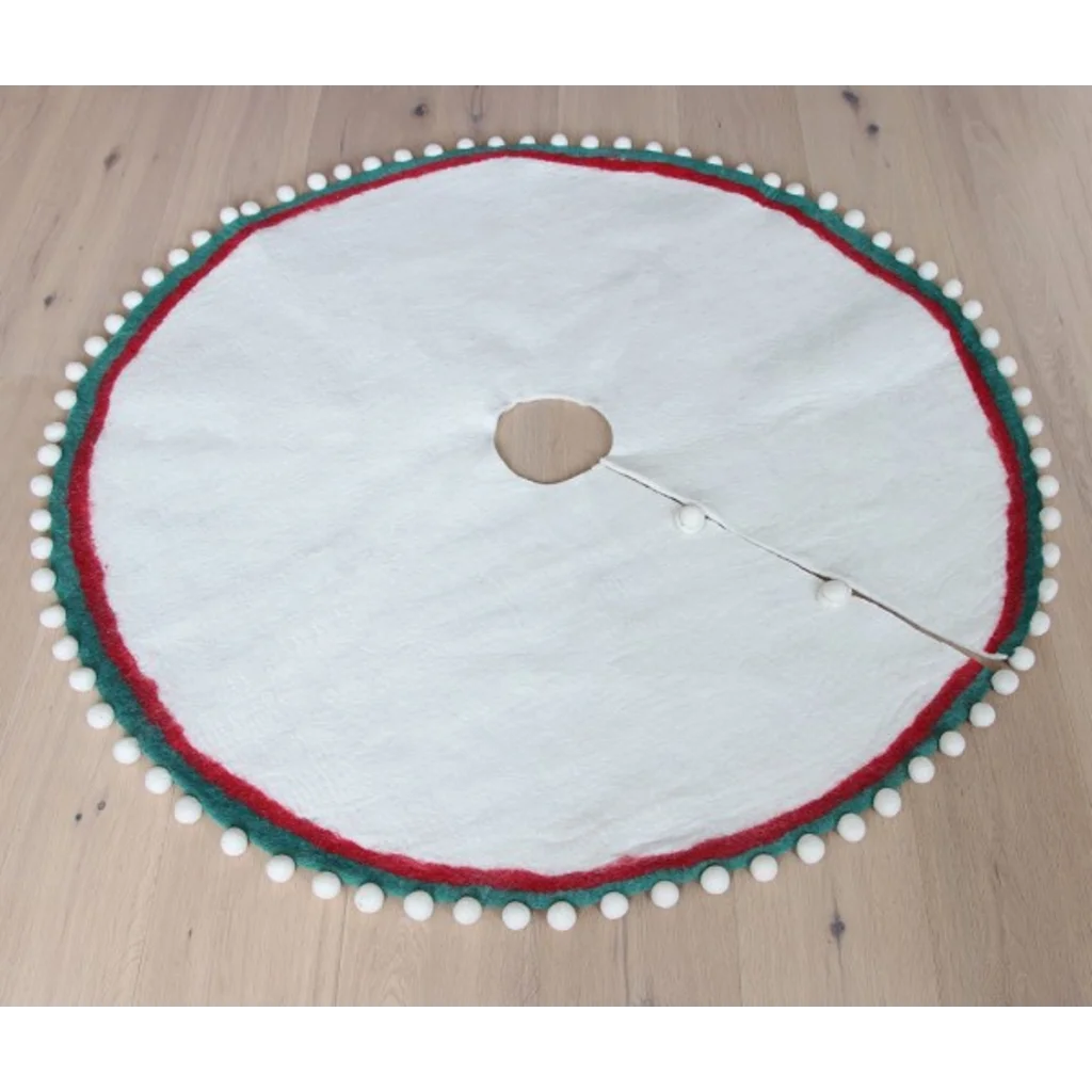 Filz Weihnachtsbaumdecke mit Kugelbordüre in Weiß von GLOBO Größe Ø 120 cm