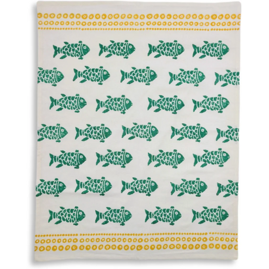 Geschirrtuch Fische in Grün+Gelb Muster Fische von Frida Feeling Größe 50x65 cm