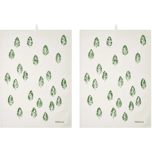 Halbleinen Geschirrtuch Blätter 2er-Pack in Dunkelgrün Grün Muster Blätter von Proflax Größe 50x70 cm