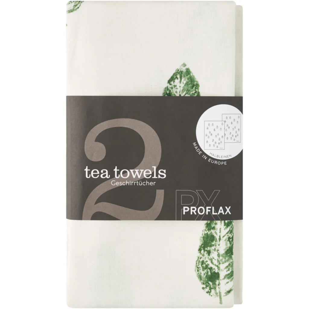 Halbleinen Geschirrtuch Blätter 2er-Pack in Dunkelgrün Grün Muster Blätter von Proflax Größe 50x70 cm