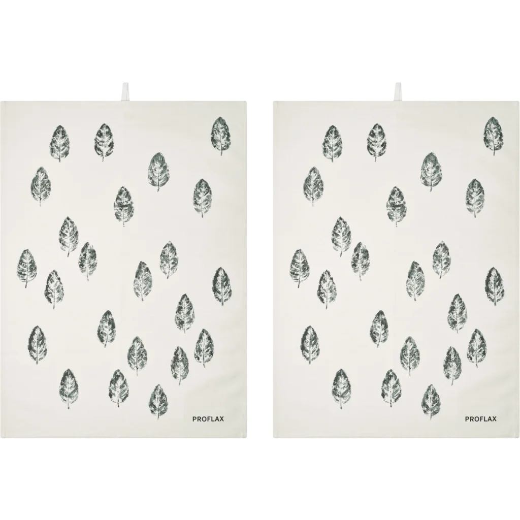 Halbleinen Geschirrtuch Blätter 2er-Pack in Grau Muster Blätter von Proflax Größe 50x70 cm