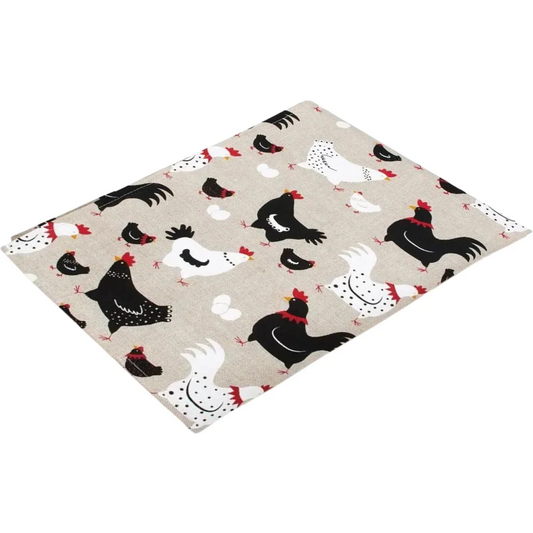 Halbleinen Geschirrtuch Huhn 2er-Pack in Beige+Rot+Schwarz+Weiß Muster Huhn von Erika Vaitkute Größe 47x70 cm