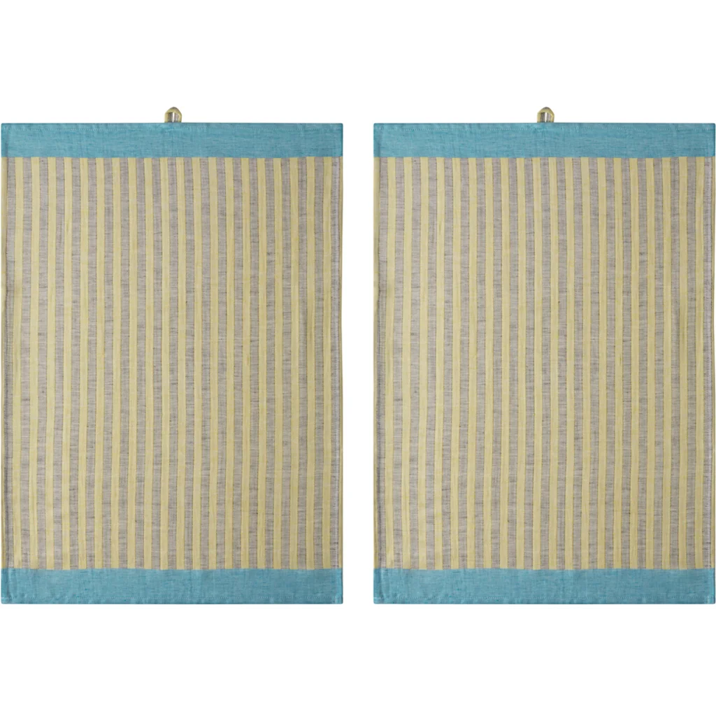 Halbleinen Geschirrtuch Streifen 2er-Pack in Gelb+Türkis Gelb+Blau Muster Streifen von Proflax Größe 50x70 cm