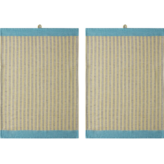 Halbleinen Geschirrtuch Streifen 2er-Pack in Gelb+Türkis Gelb+Blau Muster Streifen von Proflax Größe 50x70 cm