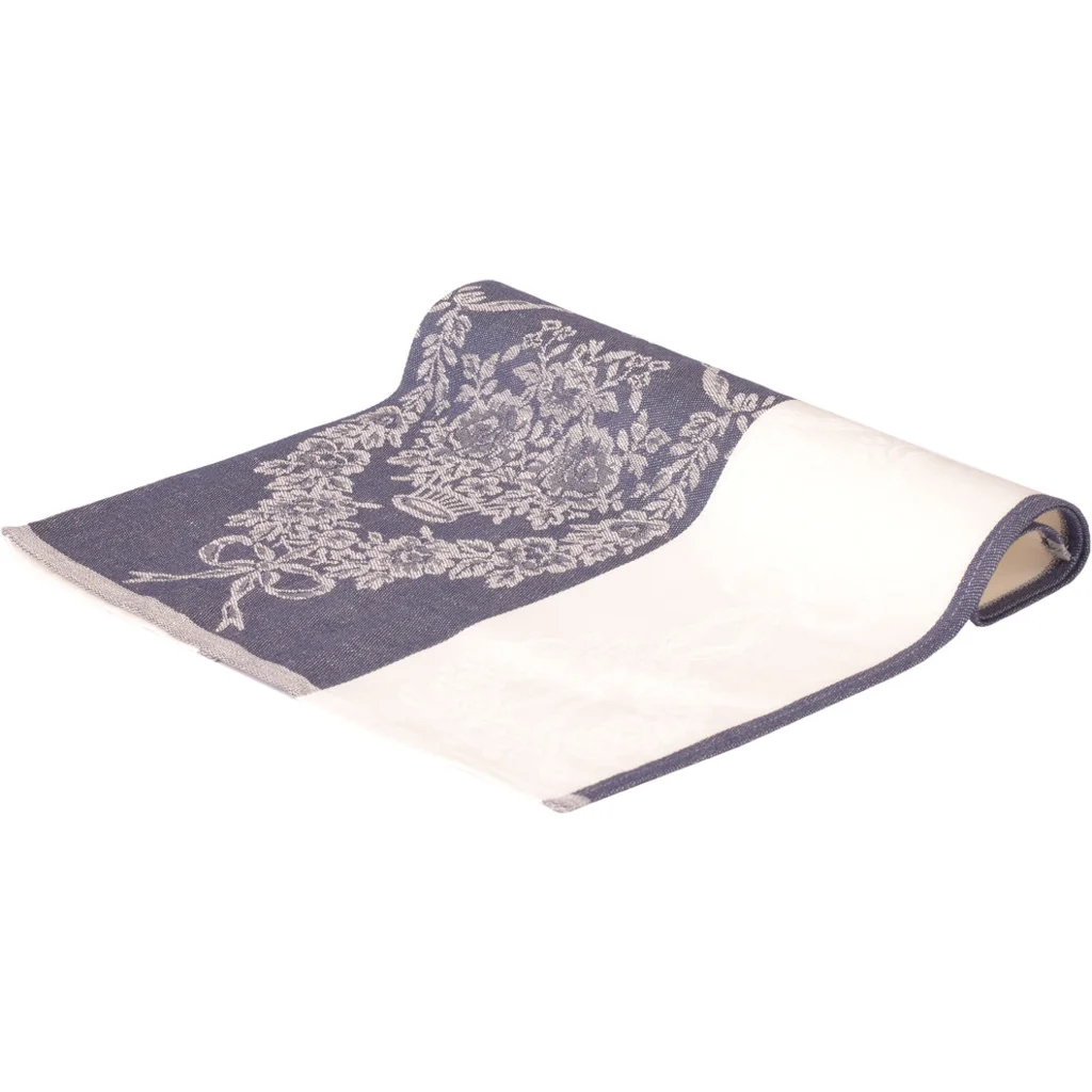 Halbleinen Jacquard Geschirrtuch 2er-Pack in Weiß+Blau Muster Blumen von Erika Vaitkute Größe 47x70 cm