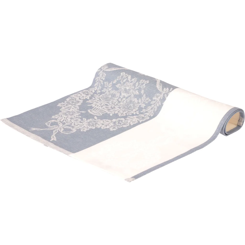 Halbleinen Jacquard Geschirrtuch 2er-Pack in Weiß+Hellblau Weiß+Blau Muster Blumen von Erika Vaitkute Größe 47x70 cm