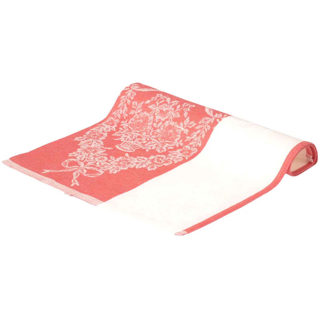 Halbleinen Jacquard Geschirrtuch 2er-Pack in Weiß+Rot Muster Blumen von Erika Vaitkute Größe 47x70 cm