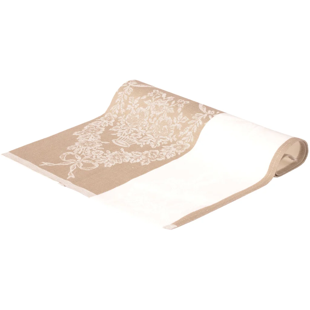 Halbleinen Jacquard Geschirrtuch 2er-Pack in Weiß+Sand Muster Blumen von Erika Vaitkute Größe 47x70 cm