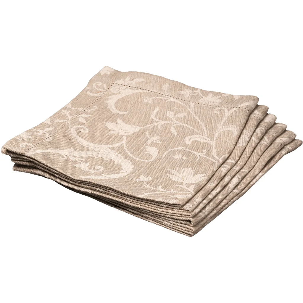 Halbleinen Jacquard Stoffserviette MINIJA 6er-Pack in Beige+Creme Muster Ranke von Erika Vaitkute Größe 42x42 cm