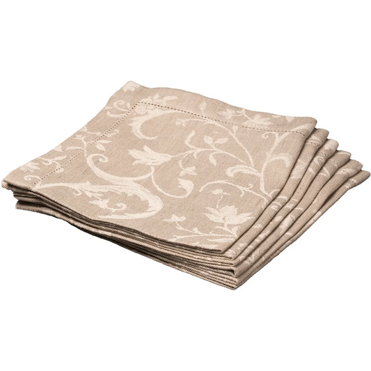Halbleinen Jacquard Stoffserviette MINIJA 6er-Pack in Beige+Creme Muster Ranke von Erika Vaitkute Größe 42x42 cm